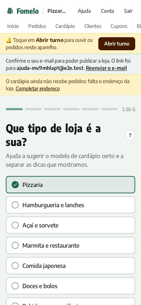 Primeira pergunta do assistente: o tipo de loja