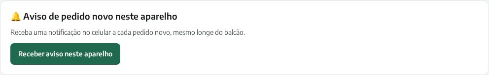 Cartão Aviso de pedido novo no Início do painel