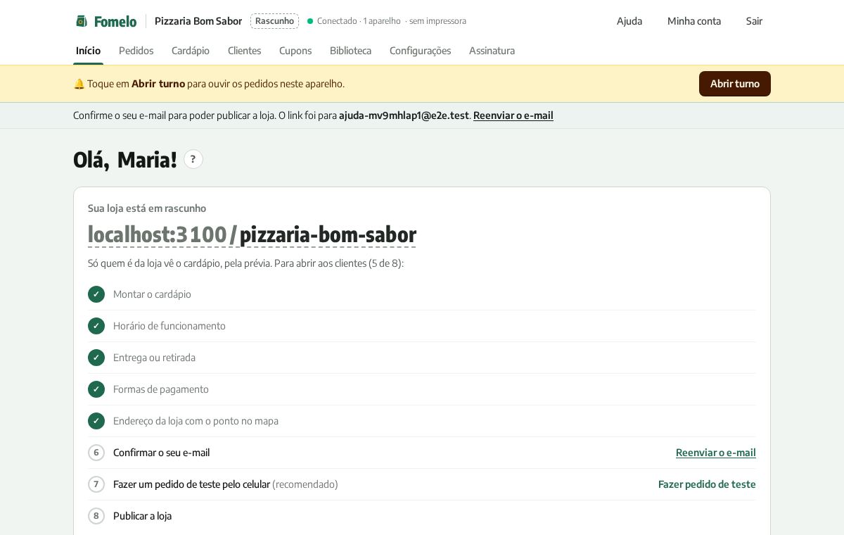 Início com o cartão de rascunho e o checklist da loja pronta